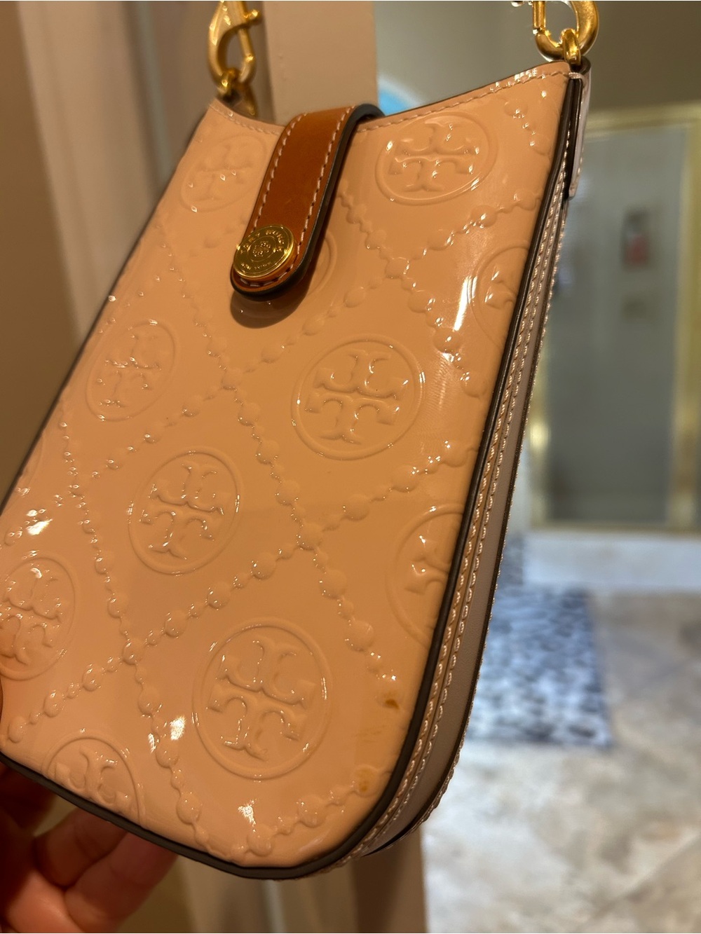Tory Burch Blush Patent Leather Crossbody with Brown Trim and Gold Hardware - Picture 4 of 4